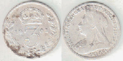 1901 Great Britain silver Threepence A003333